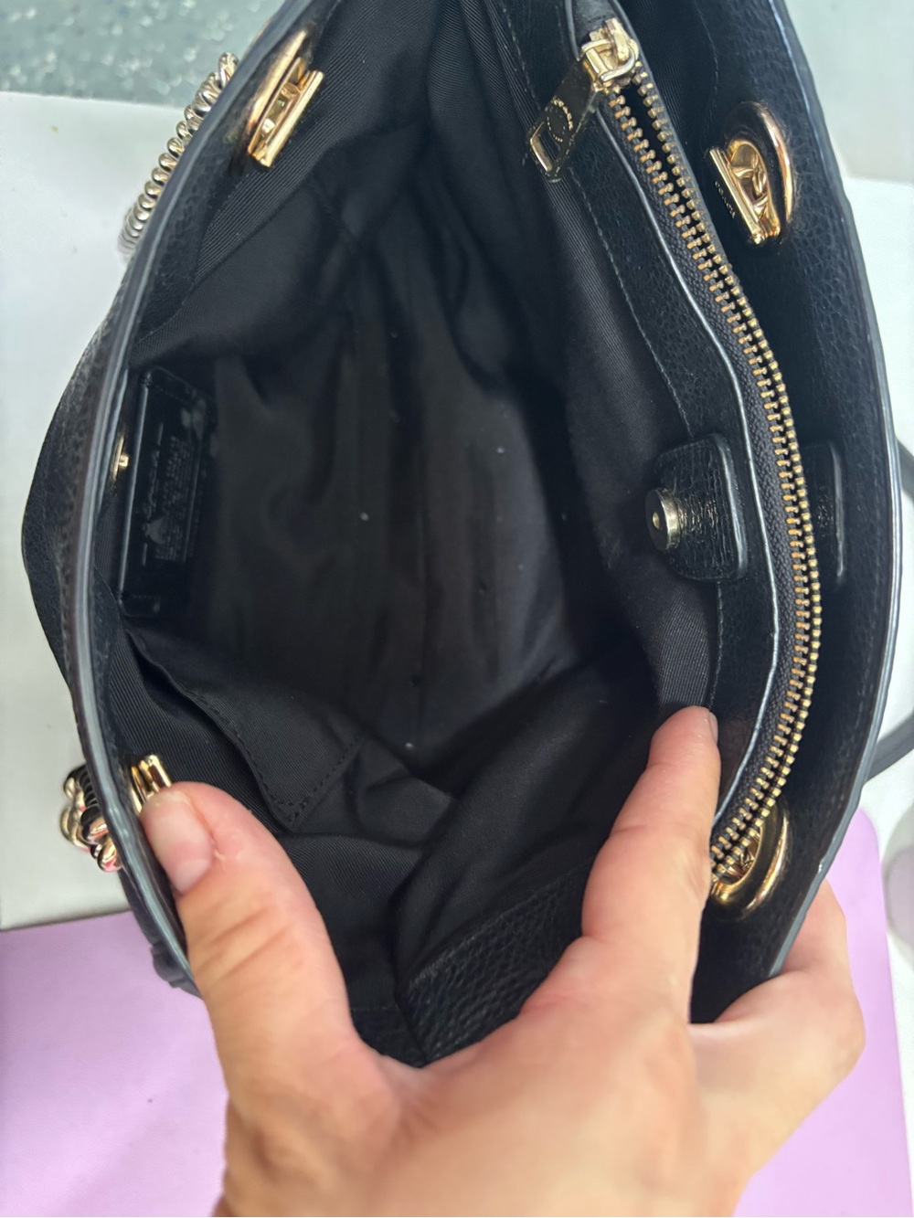 Coach Brooke Chain Carryall Black Pebble Leather (F37796) - Picture 15 of 16